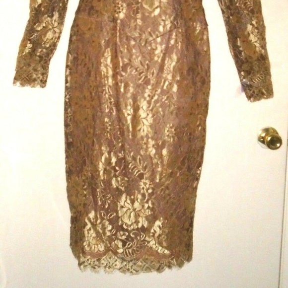 Vintage Rare Formal Gold Brown Lace Lined Dress - Picture 3 of 8